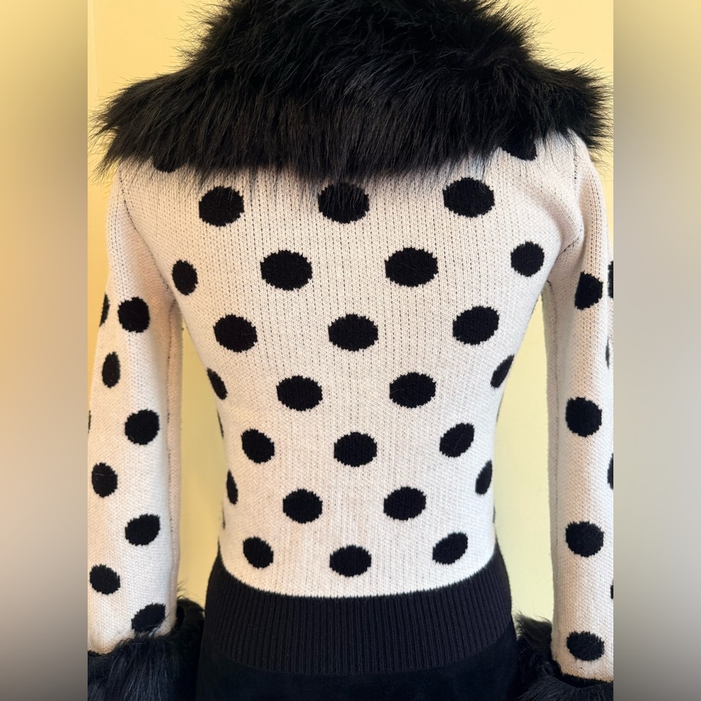 Nasty Gal Black and White Polka Dot Fur Cardigan - Picture 4 of 7